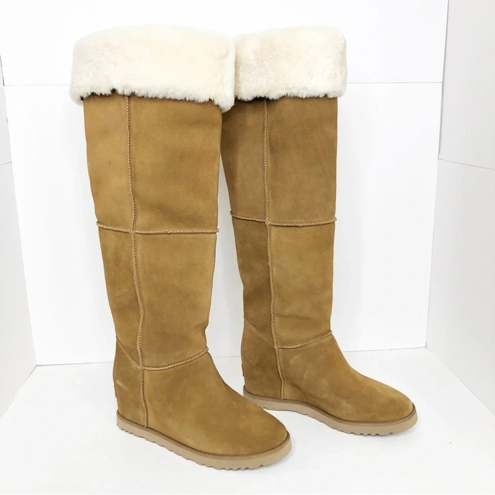 Ugg tall suede fold over wedged heeled boots